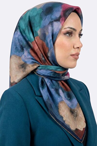 hadiora وشاح نسائي ناعم من القطن العضوي بنقشة الزهور الزرقاء