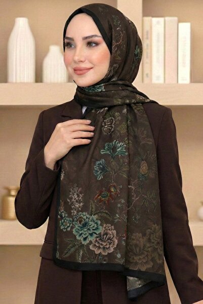 hadiora Women's Brown Vintage Floral Patterned Organic Cotton Soft Shawl