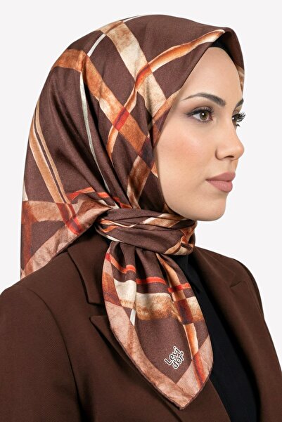 hadiora Women's Brown Plaid Patterned Crystal Scarf