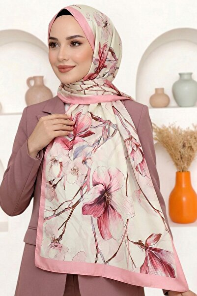 hadiora Women's Pink Ecru Floral Patterned Koza Soft Shawl