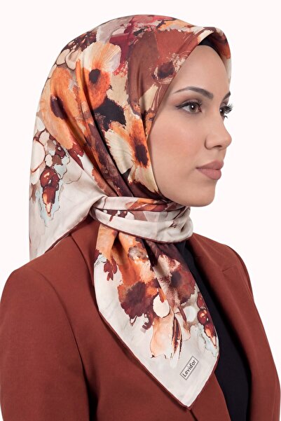 hadiora وشاح كريستالي منقوش بنمط تجريدي باللون البرتقالي للنساء