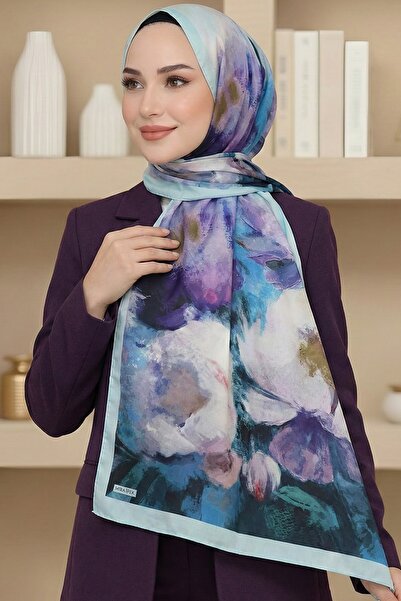 hadiora Women's Blue Watercolor Floral Patterned Soft Shawl