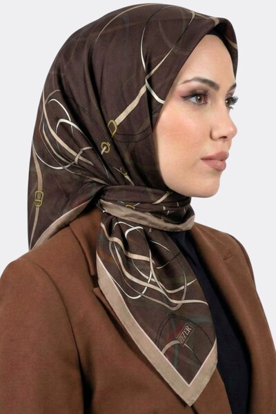 hadiora وشاح نسائي ناعم من القطن العضوي بنمط حزام بني