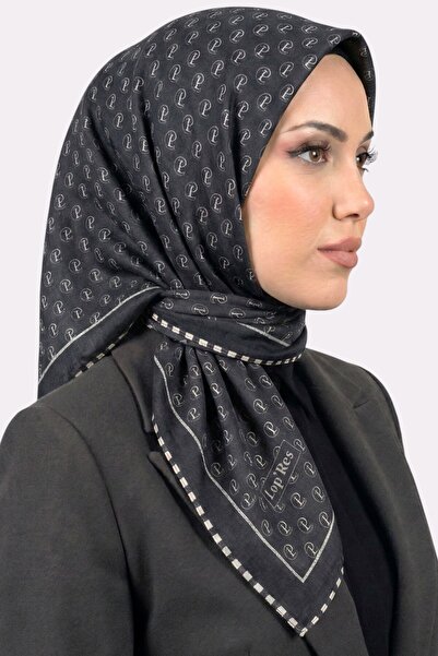 hadiora Women's Gray Monogram Patterned Organic Cotton Soft Scarf