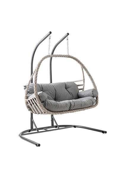 ReHome Malta Çiftli Rattan Bahçe Salıncağı | Beyaz