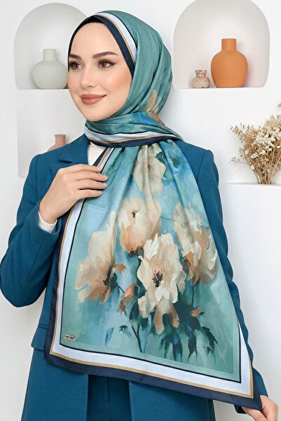 hadiora Women's Turquoise Floral Patterned Soft Shawl
