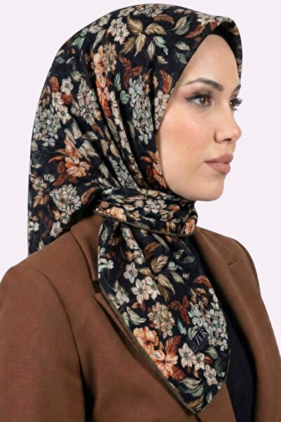 hadiora Women's Black Floral Patterned Organic Cotton Soft Scarf