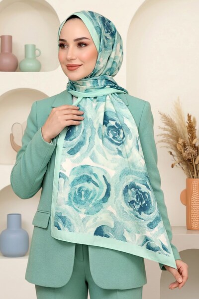 hadiora Women's Water Green Rose Patterned Soft Shawl