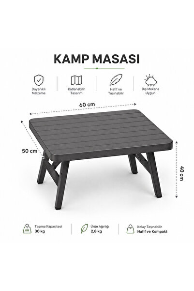 SNSTİCARET 50x60 Katlanabilir Kamp Masası – Taşınabilir Piknik Masası – Dayan...