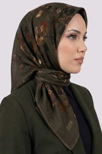 hadiora وشاح نسائي ناعم من القطن العضوي بنقشة زهور كاكي