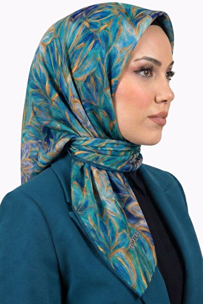 hadiora وشاح نسائي ناعم من القطن العضوي بنقشة الزهور الزرقاء