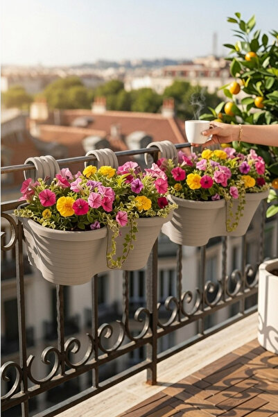 TEMMUZ HOME 2 Adet 6.5 Lt Tombik Dalgalı Küpeşte Korkuluk ve Balkon Saksısı