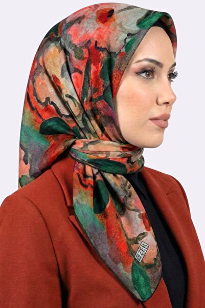 hadiora Women's Orange Floral Patterned Organic Cotton Soft Scarf