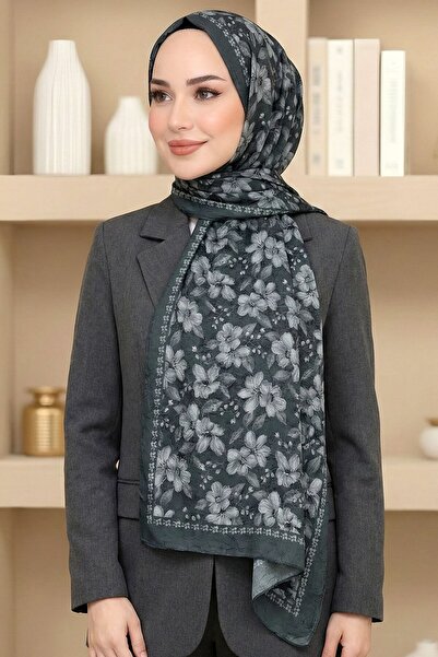 hadiora Women's Petrol Green Floral Patterned Bamboo Crush Shawl