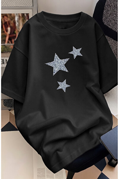 warn Unisex 3 Star Printed Oversize T-shirt Summer Black-White Παιδικό-Μεγάλο