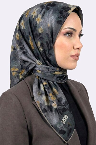 hadiora Women's Gray Floral Patterned Organic Cotton Soft Scarf