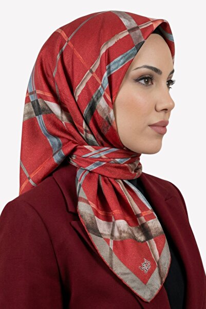 hadiora وشاح نسائي منقوش باللون الأحمر مزين بالكريستال