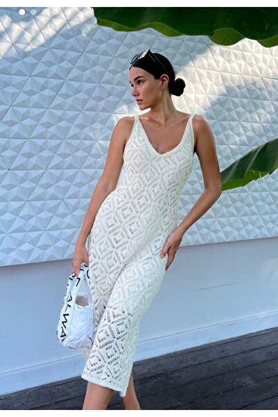 RECEP AYDIN Φόρεμα πλεκτό με επένδυση και διάτρητο σχέδιο