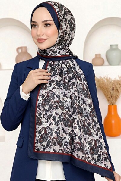 hadiora Women's Navy Blue Red Shawl Patterned Organic Cotton Soft Shawl