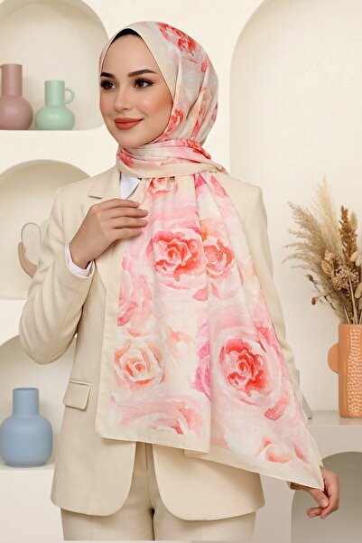 hadiora Kadın Toz Pembe Gül Desenli Soft Şal