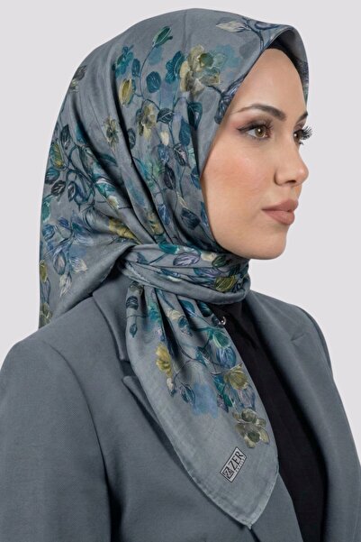 hadiora وشاح نسائي ناعم من القطن العضوي بنقشة الزهور الزرقاء