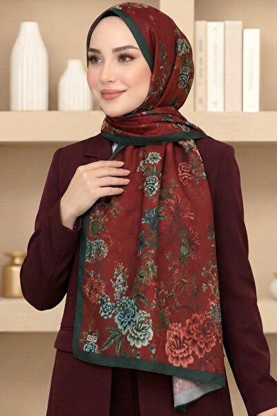 hadiora Women's Red Vintage Floral Patterned Organic Cotton Soft Shawl