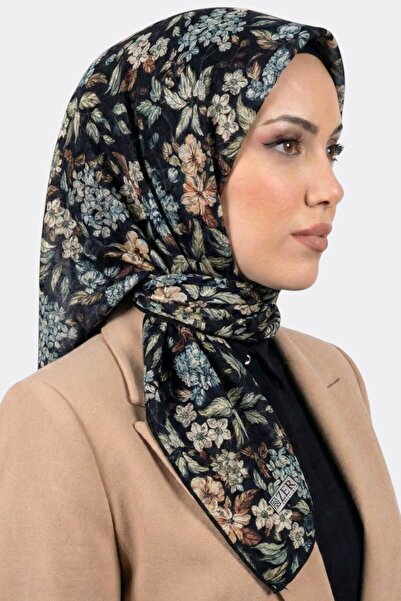 hadiora وشاح نسائي ناعم من القطن العضوي بنقشة زهور سوداء
