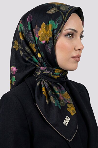 hadiora وشاح نسائي ناعم من القطن العضوي بنقشة زهور سوداء
