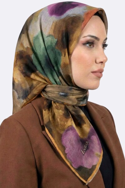 hadiora Women's Brown Floral Patterned Organic Cotton Soft Scarf