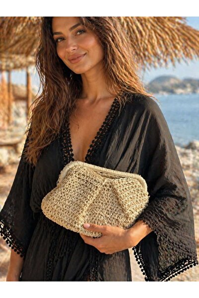 BALIENTE Μπεζ Χειροποίητη Πλεκτή Ψάθινη Γυναικεία Τσάντα – 35x20 εκ.