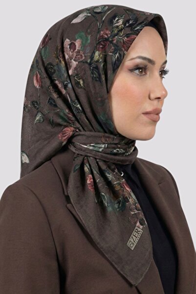 hadiora Women's Brown Floral Patterned Organic Cotton Soft Scarf