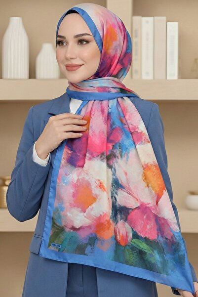 hadiora Women's Blue Watercolor Floral Patterned Soft Shawl
