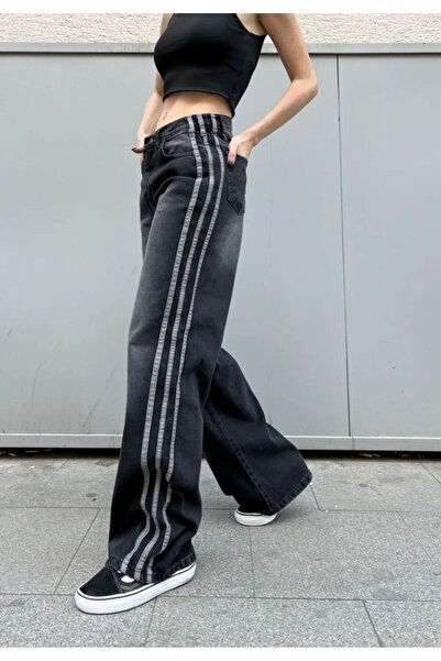 DAĞON'S Γυναικείο τζιν παντελόνι με λωρίδες, πλενόμενο, φαρδύ