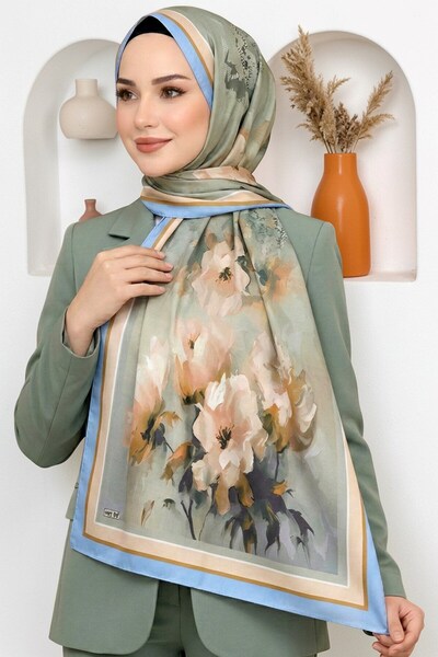hadiora Women's Blue Gray Floral Patterned Soft Shawl