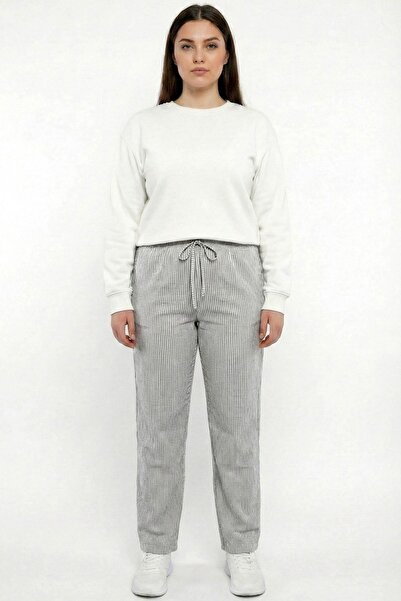 hadiora Women's Gray Waterway Striped Elastic Waist Pants