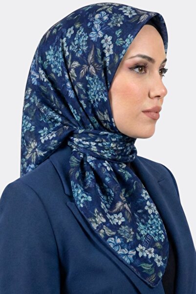 hadiora Women's Blue Floral Patterned Organic Cotton Soft Scarf