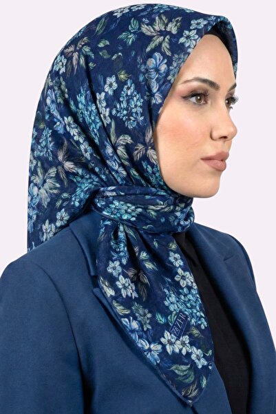 hadiora Women's Blue Floral Patterned Organic Cotton Soft Scarf