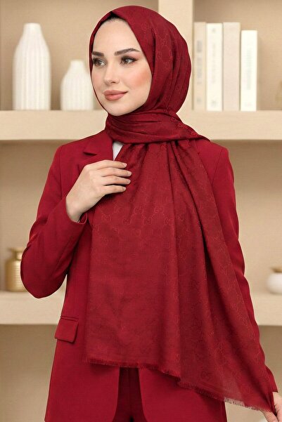 hadiora Women's Red g Patterned Jacquard Cotton Shawl