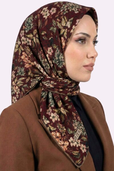 hadiora Women's Burgundy Floral Patterned Organic Cotton Soft Scarf