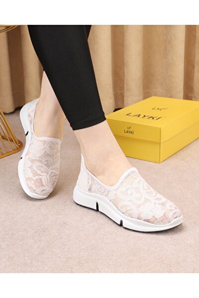 layki Sela White Colorful Patterned Summer Walking Shoes Sneakers