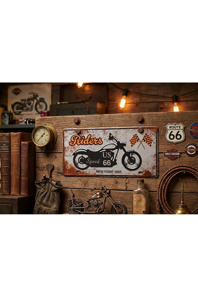 Güneş Retro Metal Duvar Tabelası New York 1955 Riders 3D Kabartmalı 30x15 cm ...