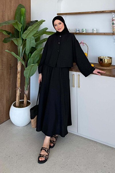 Hazamoda Σετ λινό Dilan με φούστα, μαύρο