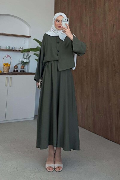 Hazamoda Σετ Λινό Φούστας Dilan Χακί