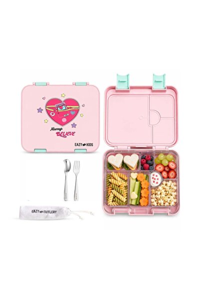 Eazy Kids 6 & 4 Convertible Bento Lunch Box w/Steel Spoon & Fork Set - Always...