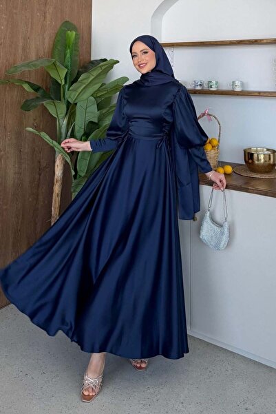 Şulemoda Giyim Βραδινό φόρεμα Ardina με κορδόνια σε μπλε ναυτικό χρώμα