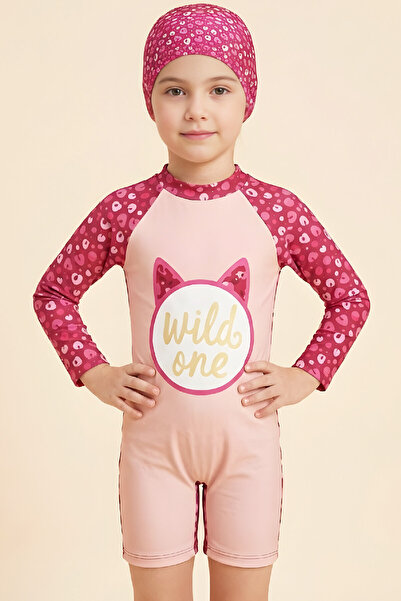 MODANINO Σετ μαγιό για κορίτσια-Μακρυμάνικο μαγιό και σκουφάκι 4-12 ετών 12638N