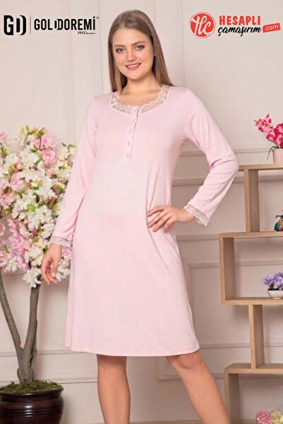 gd goldoremi 306 Γυναικείο νυχτικό με δαντέλα, μακρυμάνικο, 100% βαμβάκι, άνε...