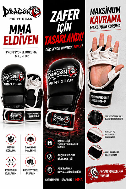Dragondo Tornado II MMA Dövüş Eldiveni Açık Parmak Kickboxing Muay Thai Antre...