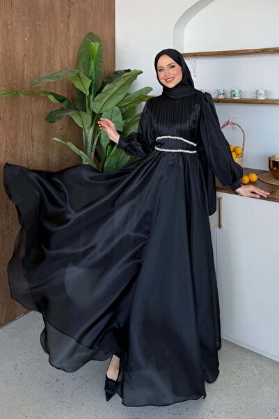 Şulemoda Giyim Βραδινό φόρεμα με λεπτομέρειες από πέτρα Σοφί, μαύρο