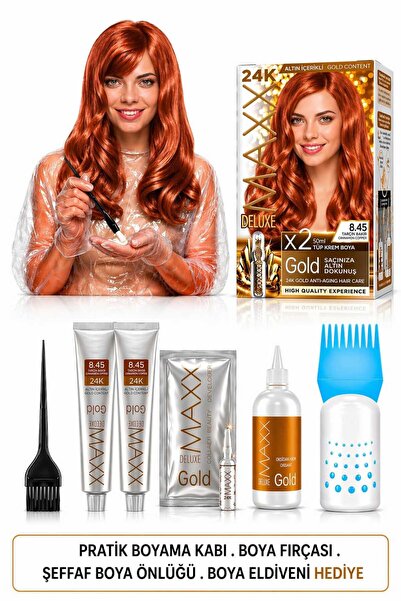MAXX DELUXE Golden Beauty Set Saç Boyası 8.45 Tarçın Bakır 2Li + Fırça+Pratik...